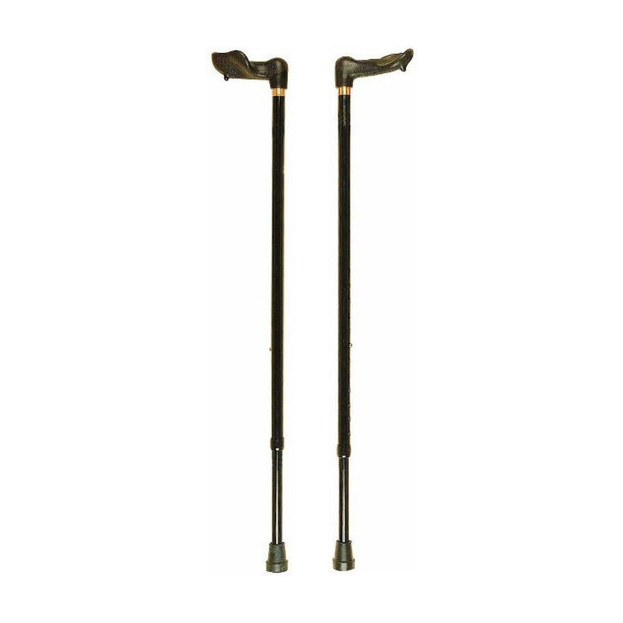 Left hand and right hand palm grip walking canes side by side