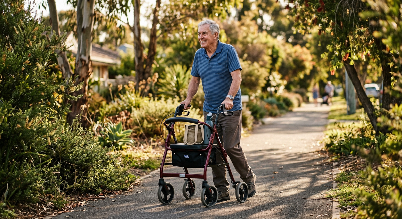 Person using a rollator outdoors in Australia