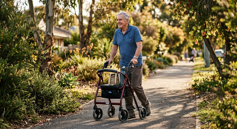 Person using a rollator outdoors in Australia