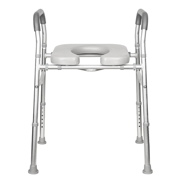Over Toilet Aid with Padded Seat, front view, raised height setting