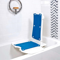 Bath lift chair fitted in a standard bath beside a wall grab rail