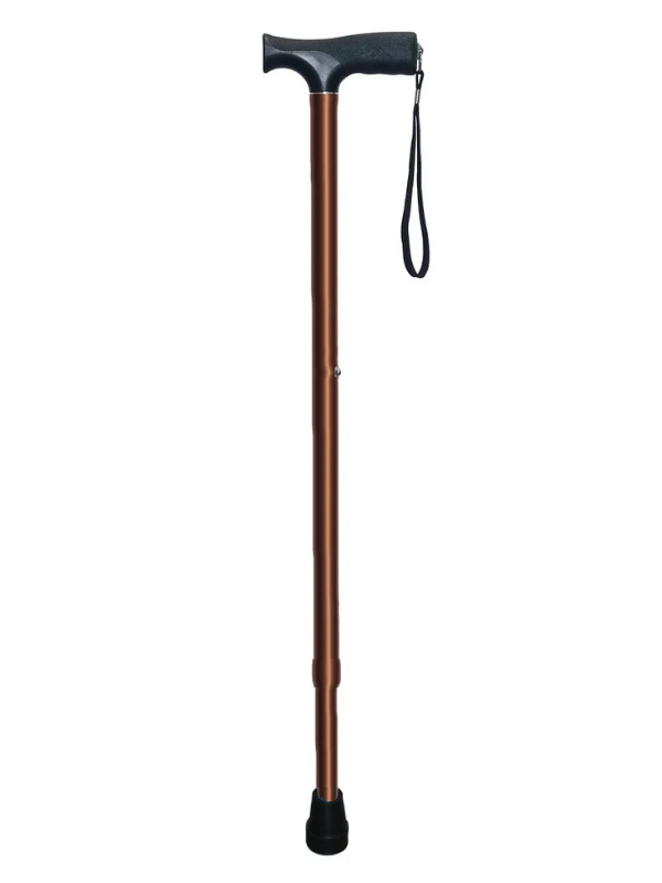 Bronze walking cane with a soft T-shape handle and a wrist strap