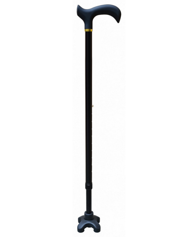 Quad tip walking cane with four-point base