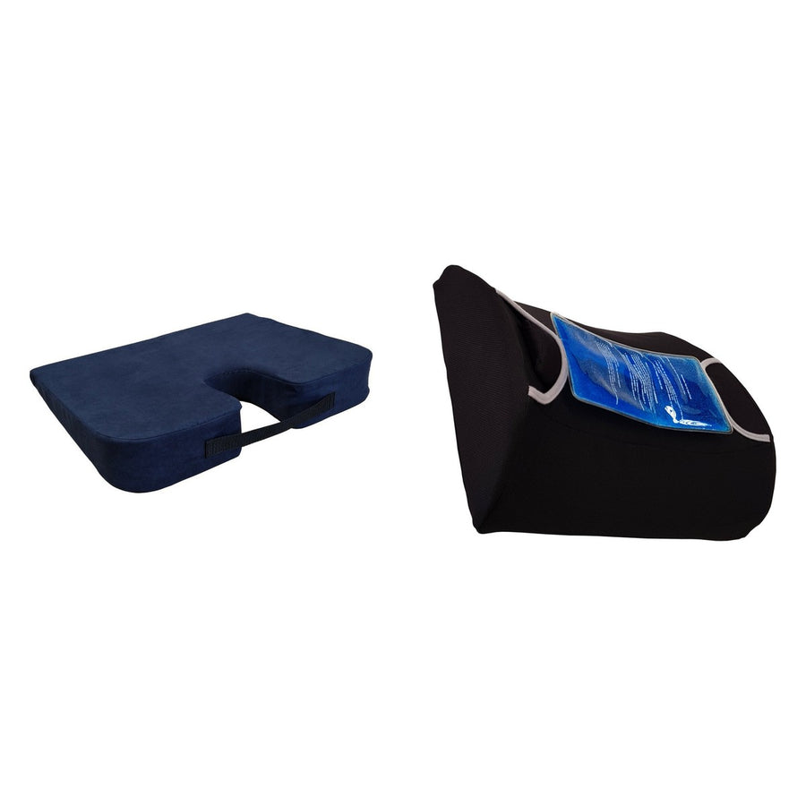 Sitting Comfort Set: coccyx wedge cushion (50cm), contoured back support with gel pad